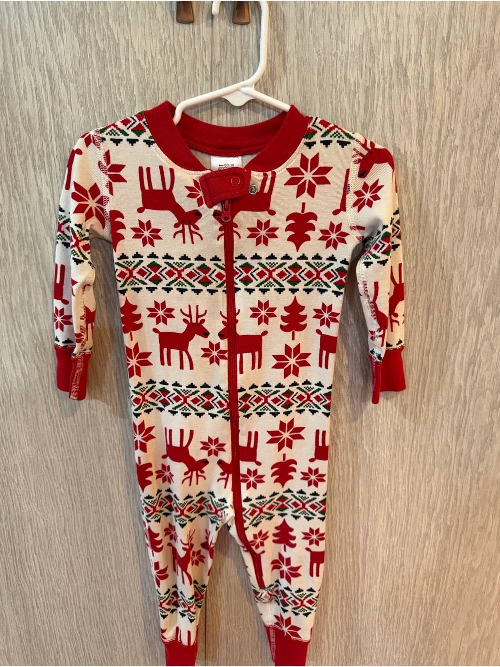 Hanna Andersson Red White Deer Holiday Cotton Pajama Onesie 18-24 - Picture 2 of 4